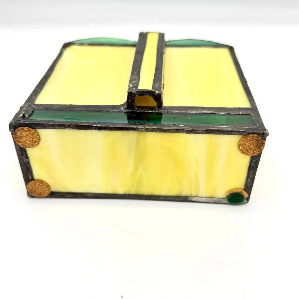 Vintage Stained Slag Glass‎ Letter Holder Mail Organizer Flower Opener Yellow